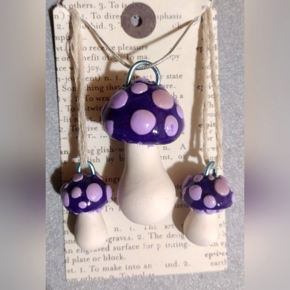 Mushroom Necklace with matching Earrings